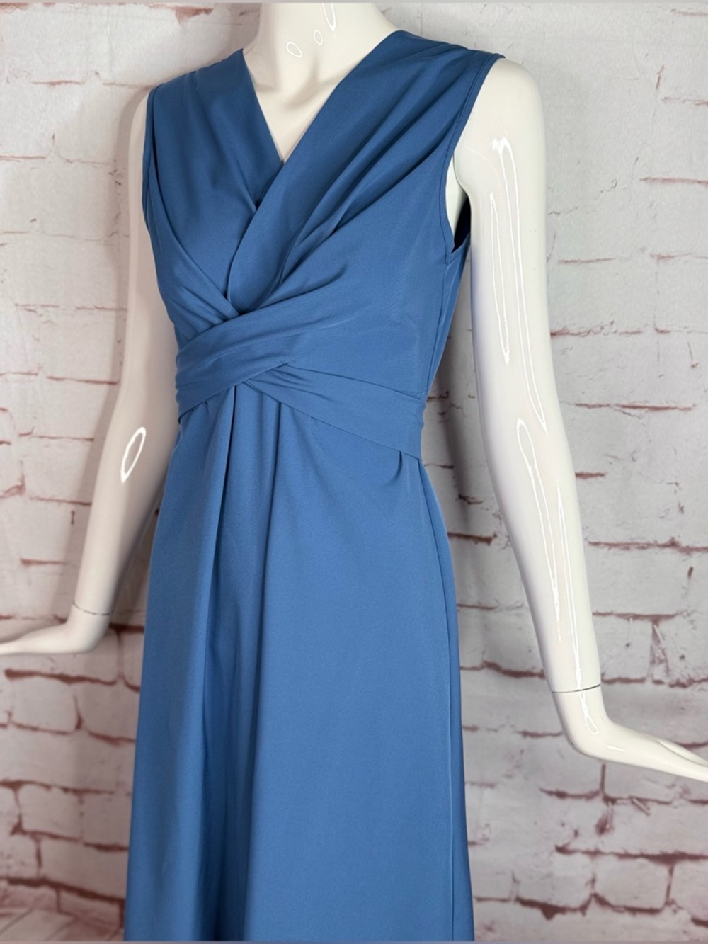 Slate Blue Wrap Dress Lightweight Sleeveless Knee Length Size XS New With Tag - Picture 9 of 16